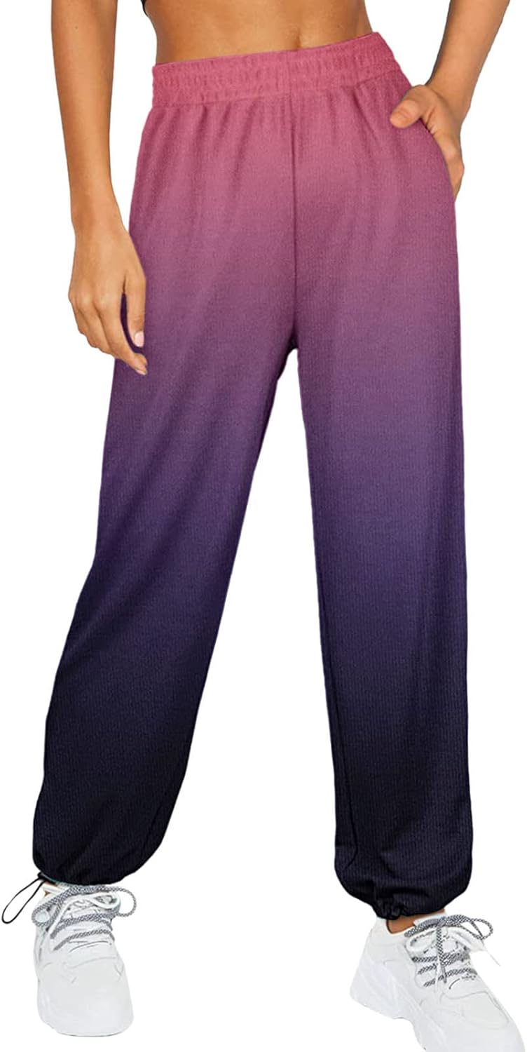 Boho Straight High Waist Womens Sweatpants with Pockets