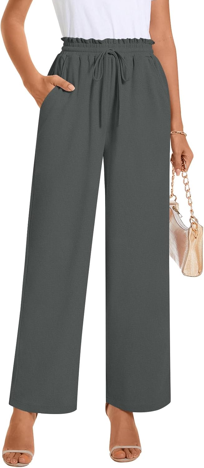 High Waist Waffle Knit Pants for Women