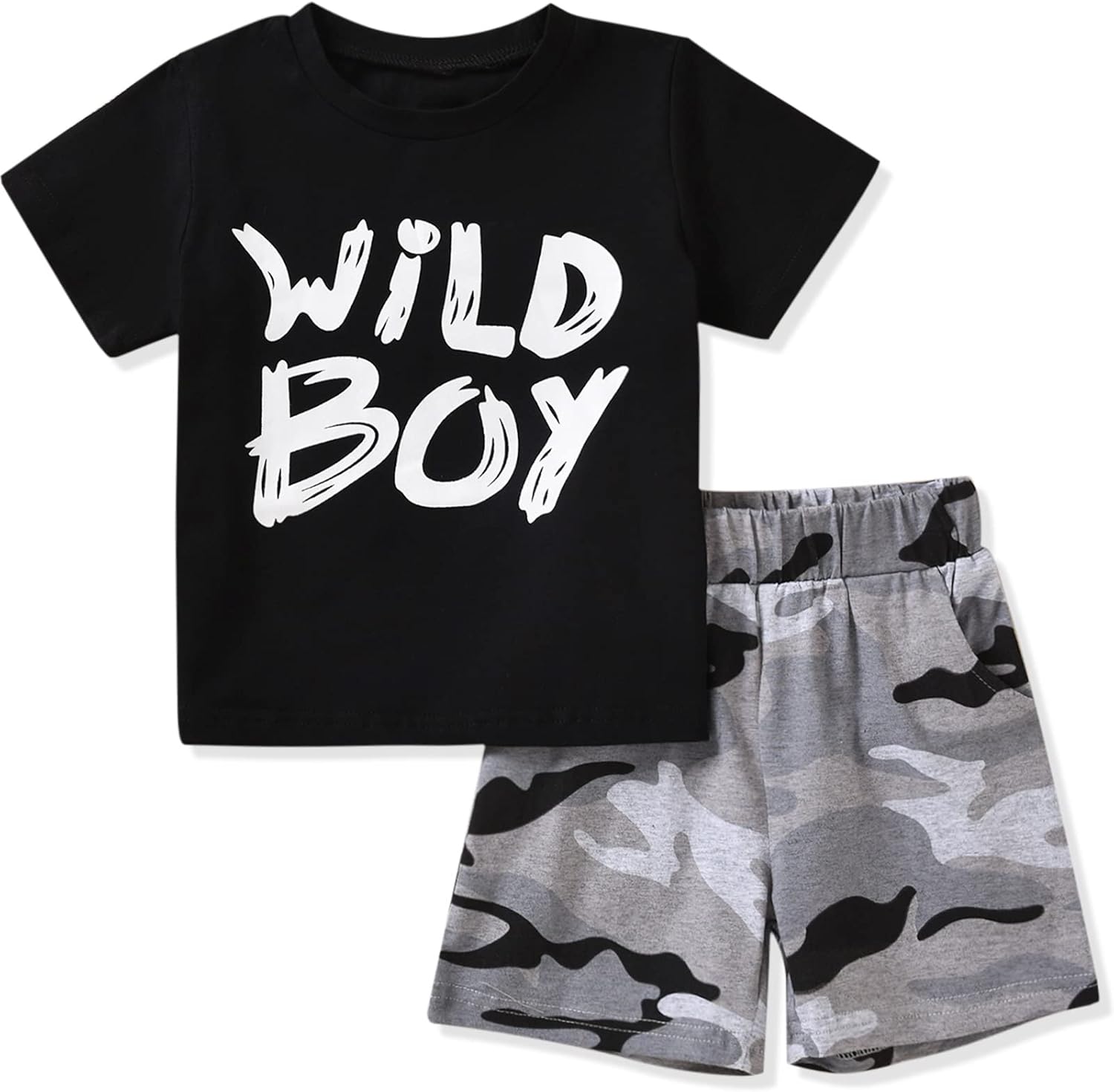 Liwiow Toddler Camo Set - Funny Letter T-Shirt Shorts