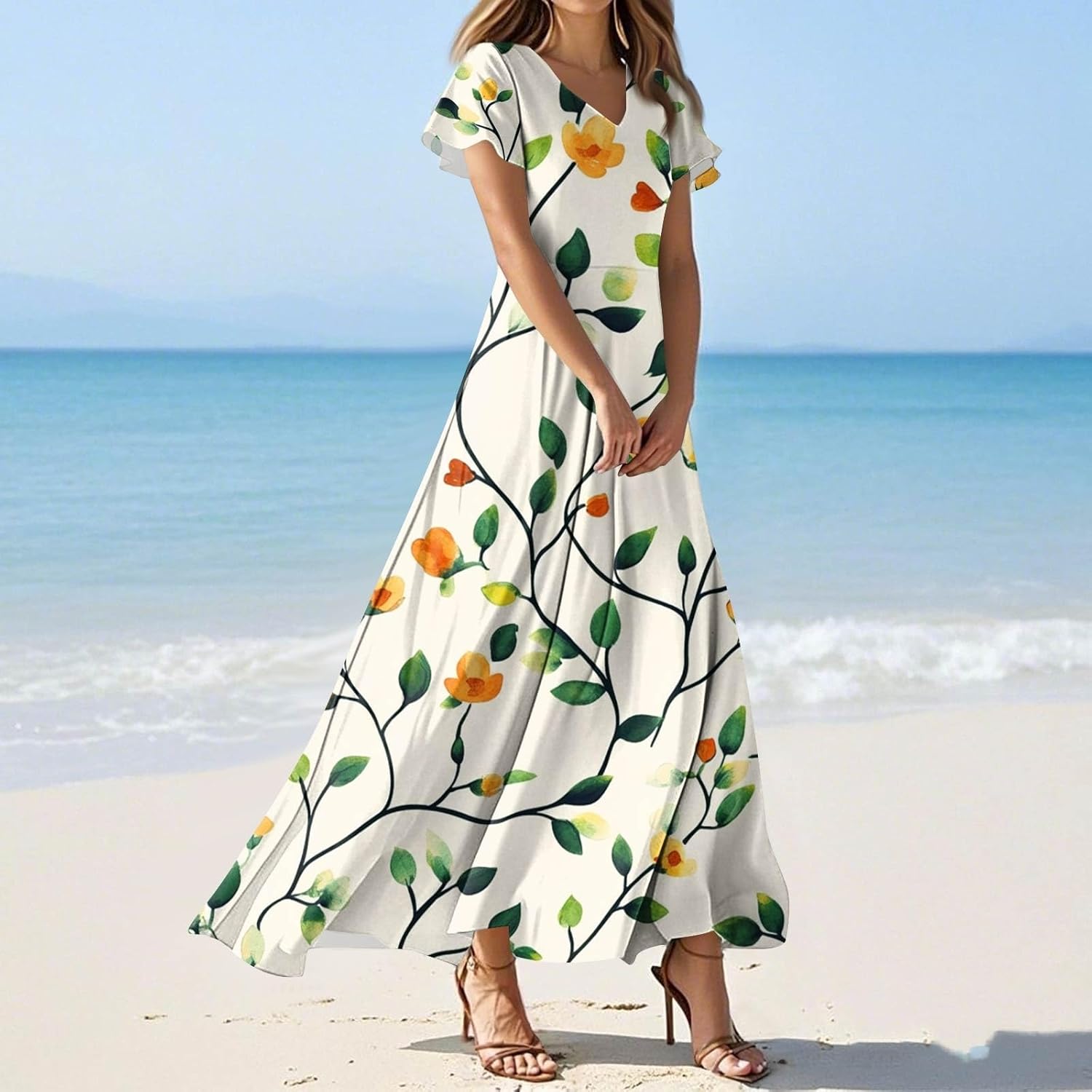 Stylish Printed V-Neck Summer Tunic Dress