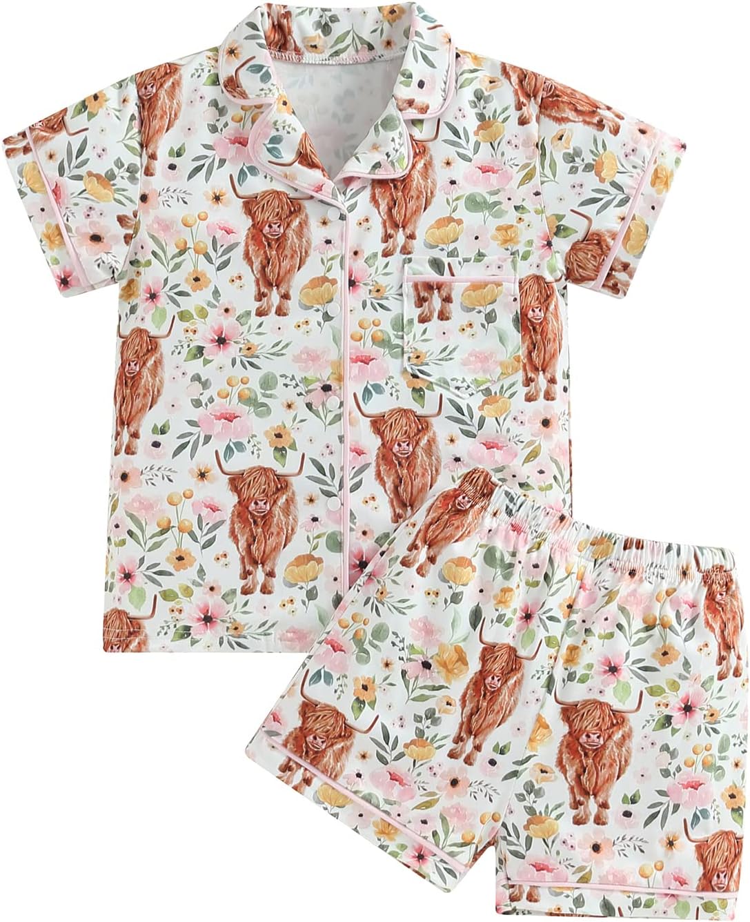 MAINESAKA 2Pcs Pajama Set with Cow Print