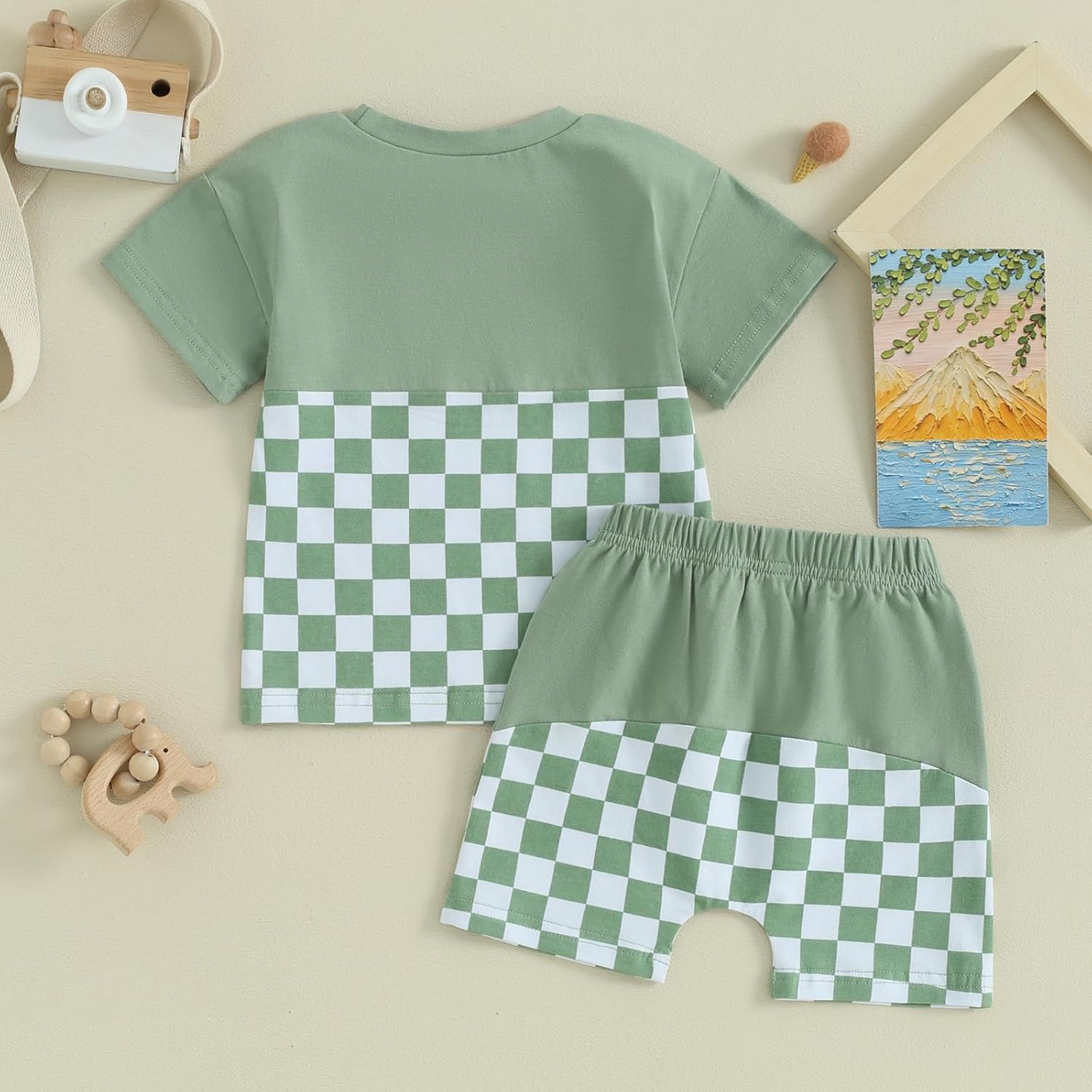 Trendy Checkerboard Summer Set Soft Breathable Elastic Waistband for Baby Boys