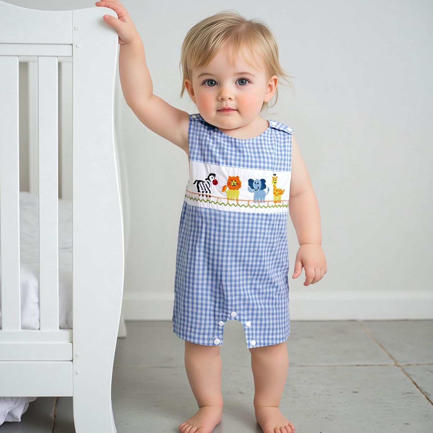 Karuedoo Newborn Baby Boy Summer Plaid Romper Jumpsuit