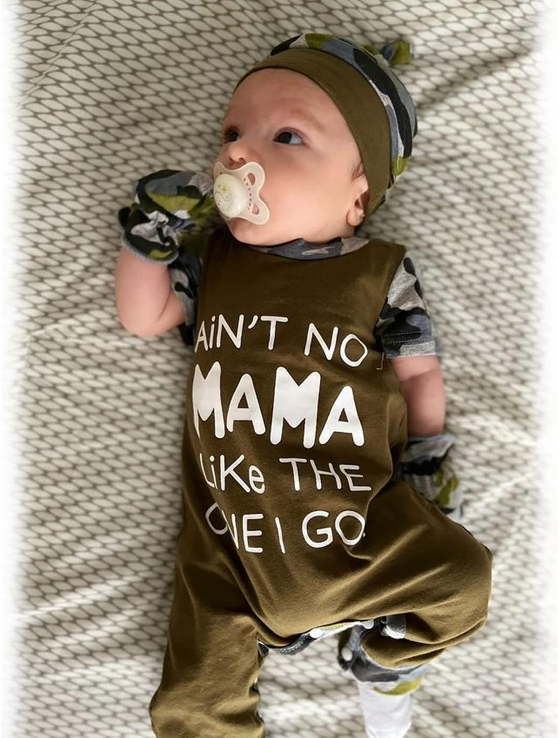 HINTINA Newborn Baby Romper - Coming Home Outfits Letter Printed Jumpsuit Hat Gloves