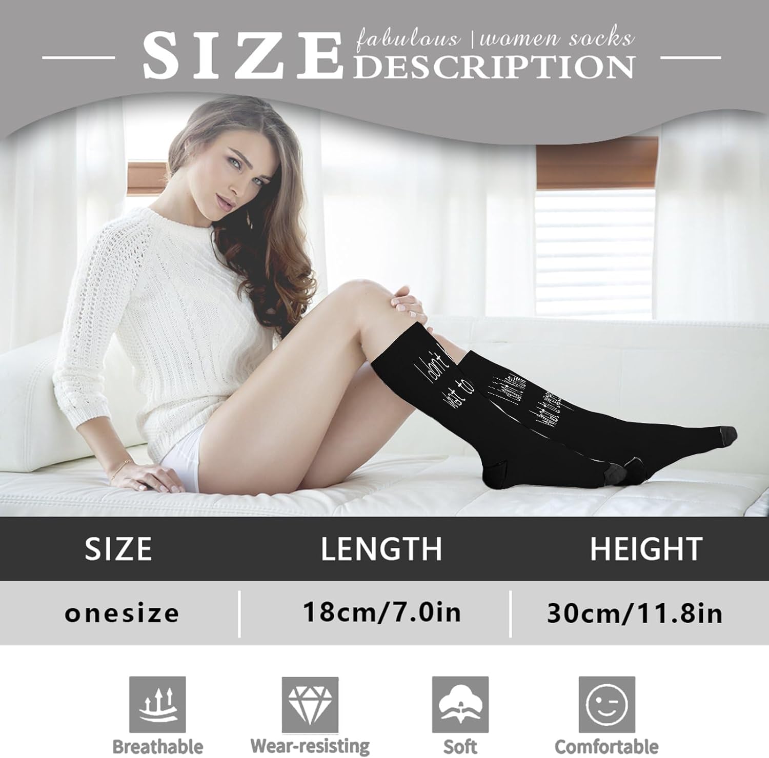 Funny High-Waisted Cotton Socks for Women Machine Washable