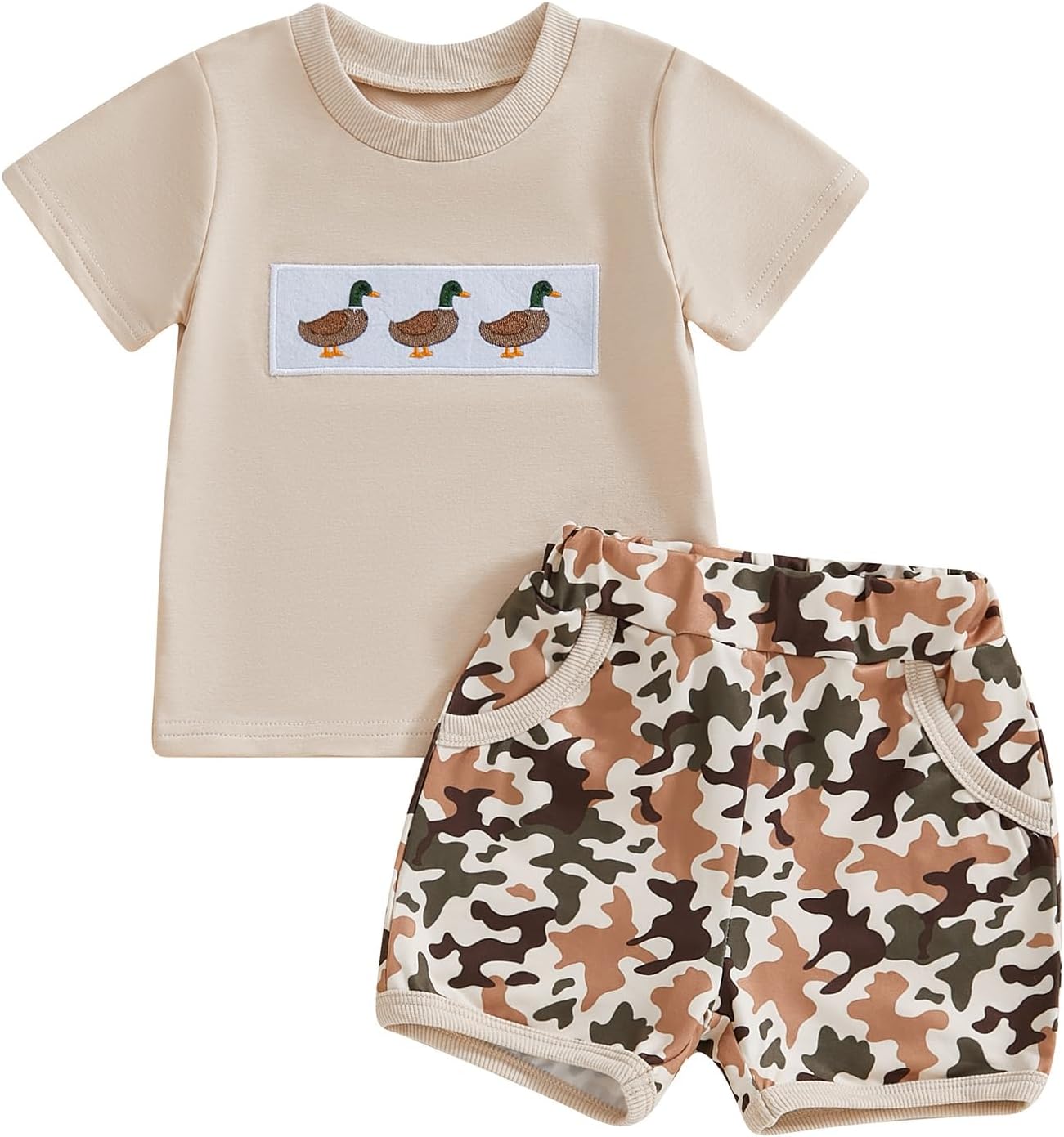 Hunting Baby Boy Outfit Mallard Duck T-Shirt and Plaid Short Set