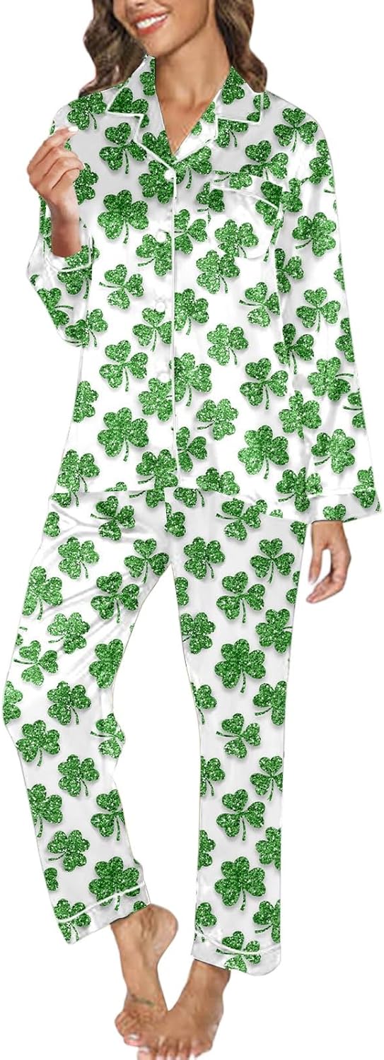Sfascumop Shamrock Pajamas for St Patricks Day Women