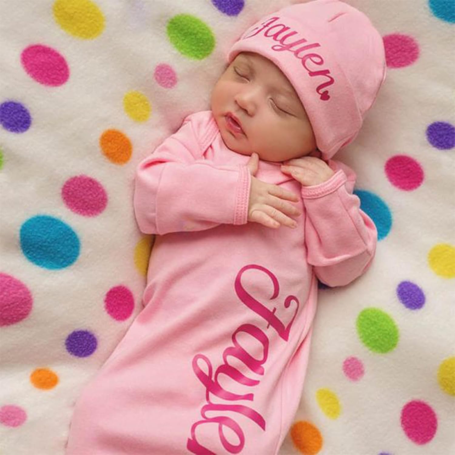 Custom Newborn Gown Hat Set