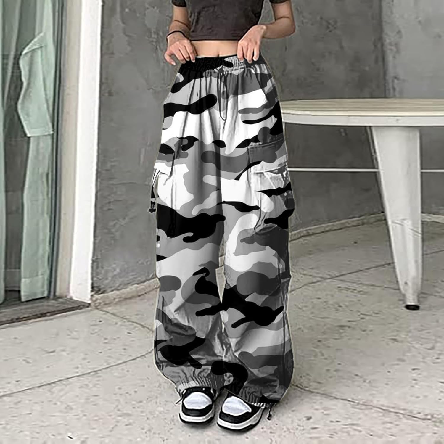 HD SDBRLD Womens Cargo Pants High-Waisted Drawstring Design Stretch-Fit Durable Stylish