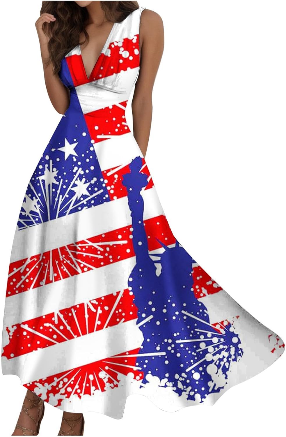 Red White Blue Dress for Women Patriotic Flag Casual