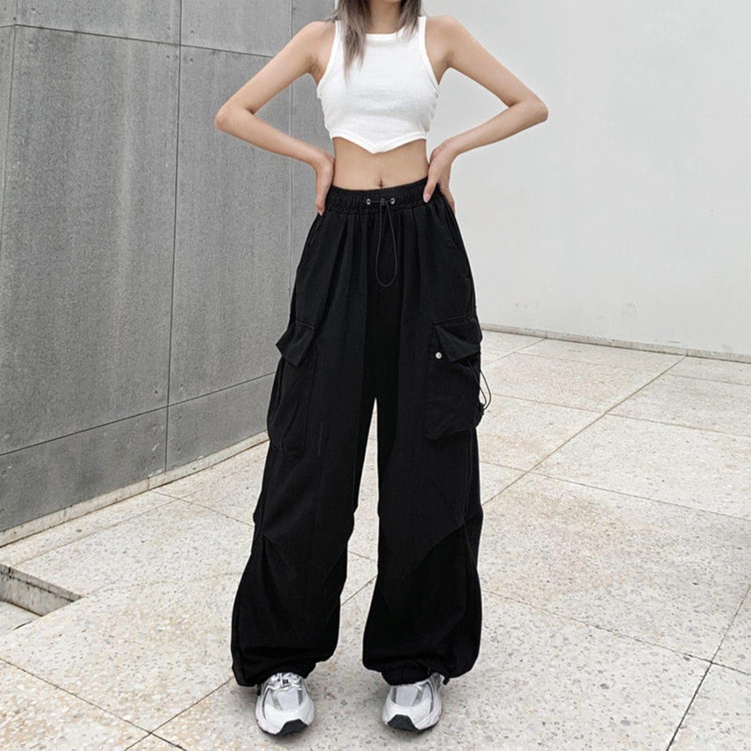 Adjustable High-Waisted Cargo Pants Women