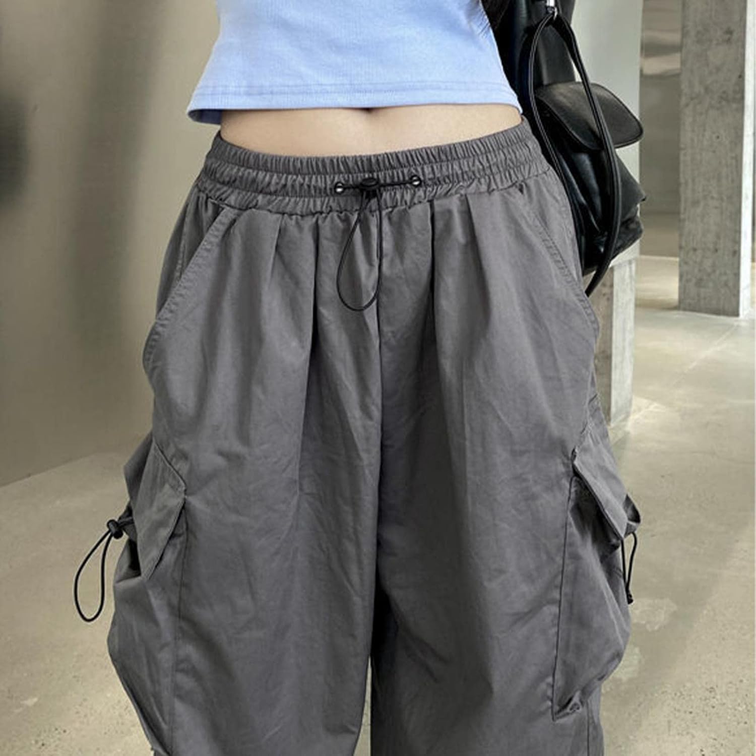 Womens Cargo Pants with High-Waisted Baggy Fit