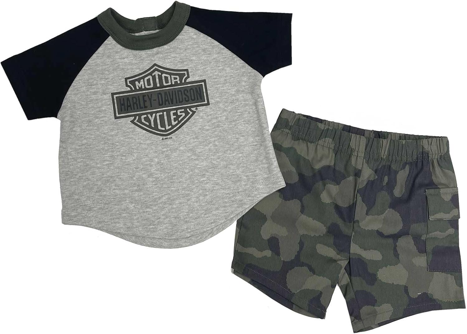 Harley-Davidson Baby Boys 2-Piece Infant RAGLAN TEE CAMO SHORT SET