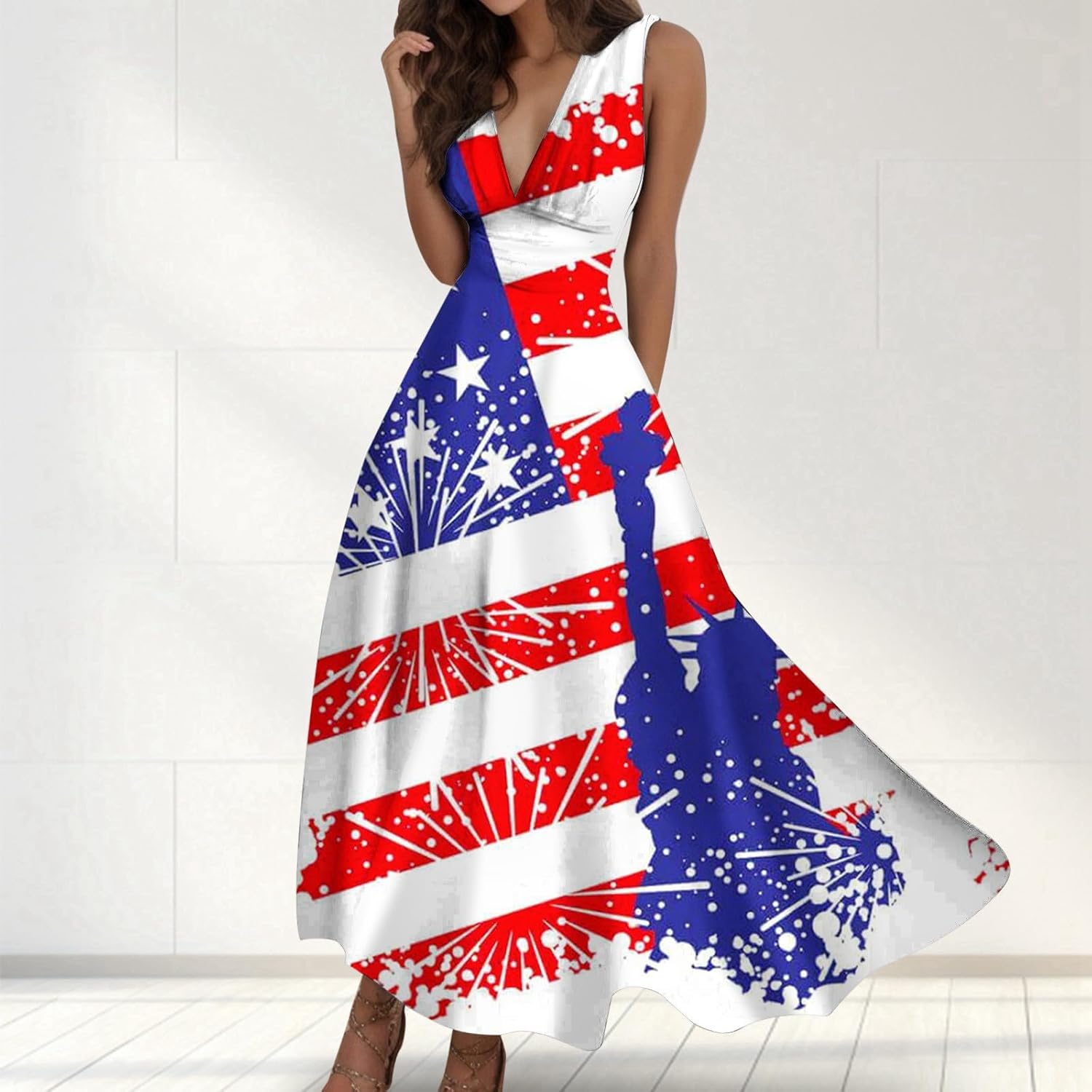 Red White Blue Dress for Women Patriotic Flag Casual