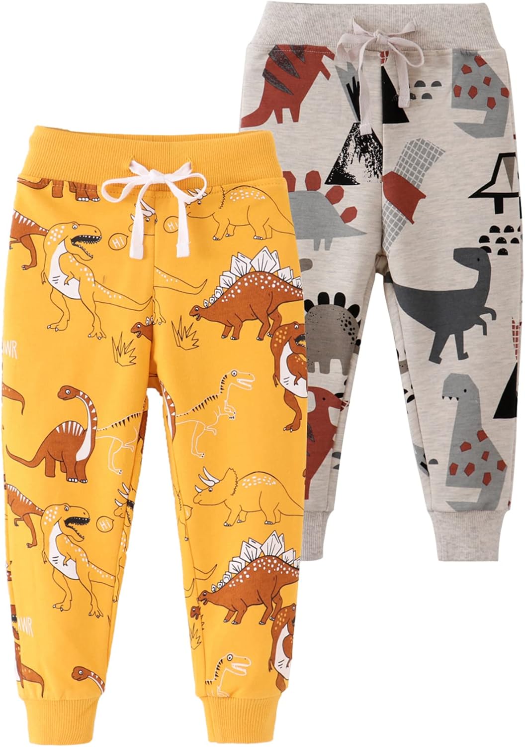 AQEACARMON Toddler Dinosaur Car Print Cotton Pants 2-Pack