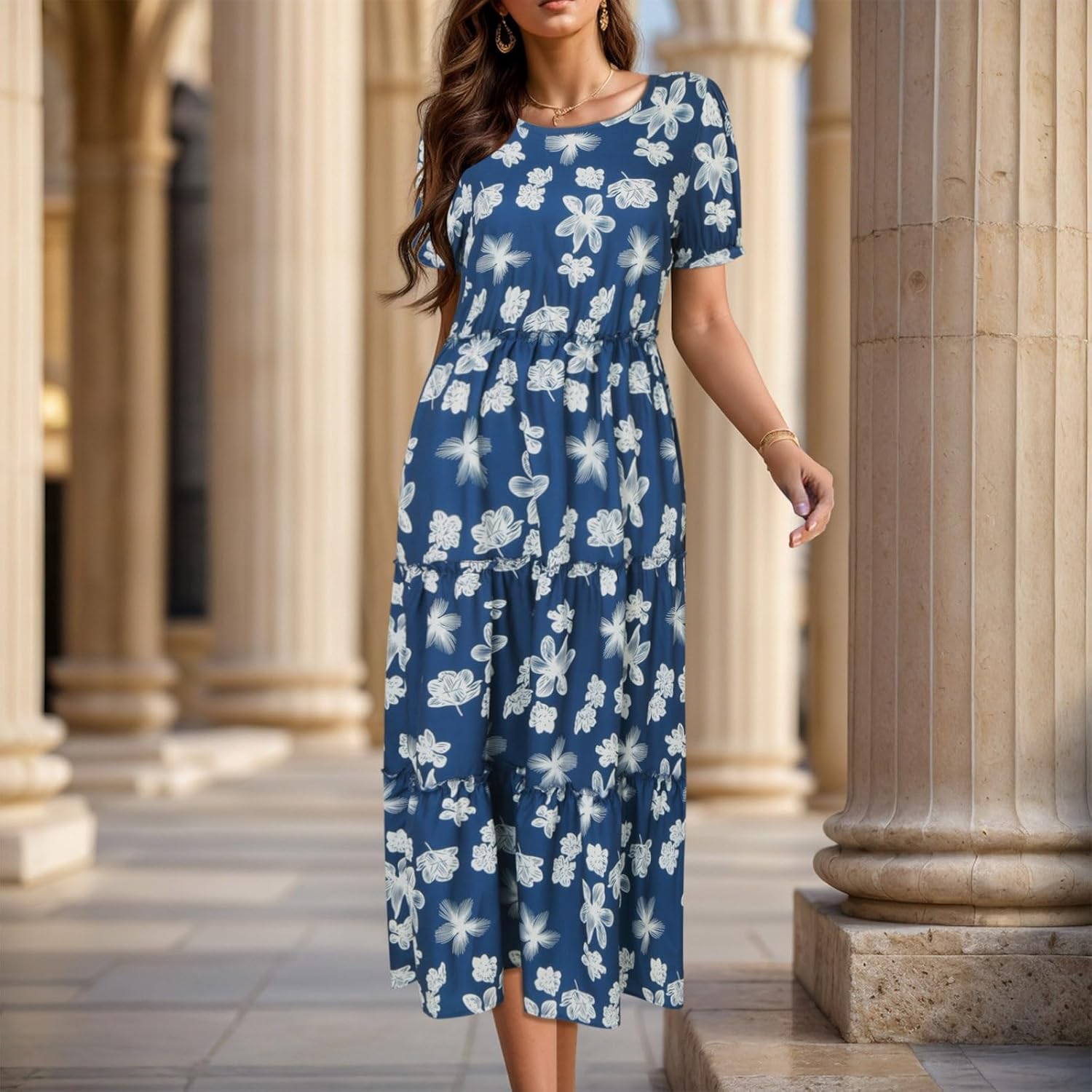 Sfascumop Floral Dress For Women Ruffle Maxi