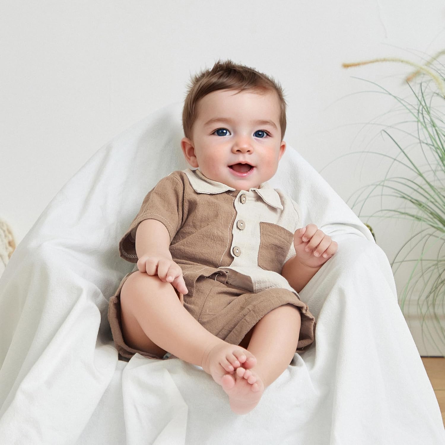 Kupretty Toddler Summer Outfit - Comfortable Button-Down Shorts Set