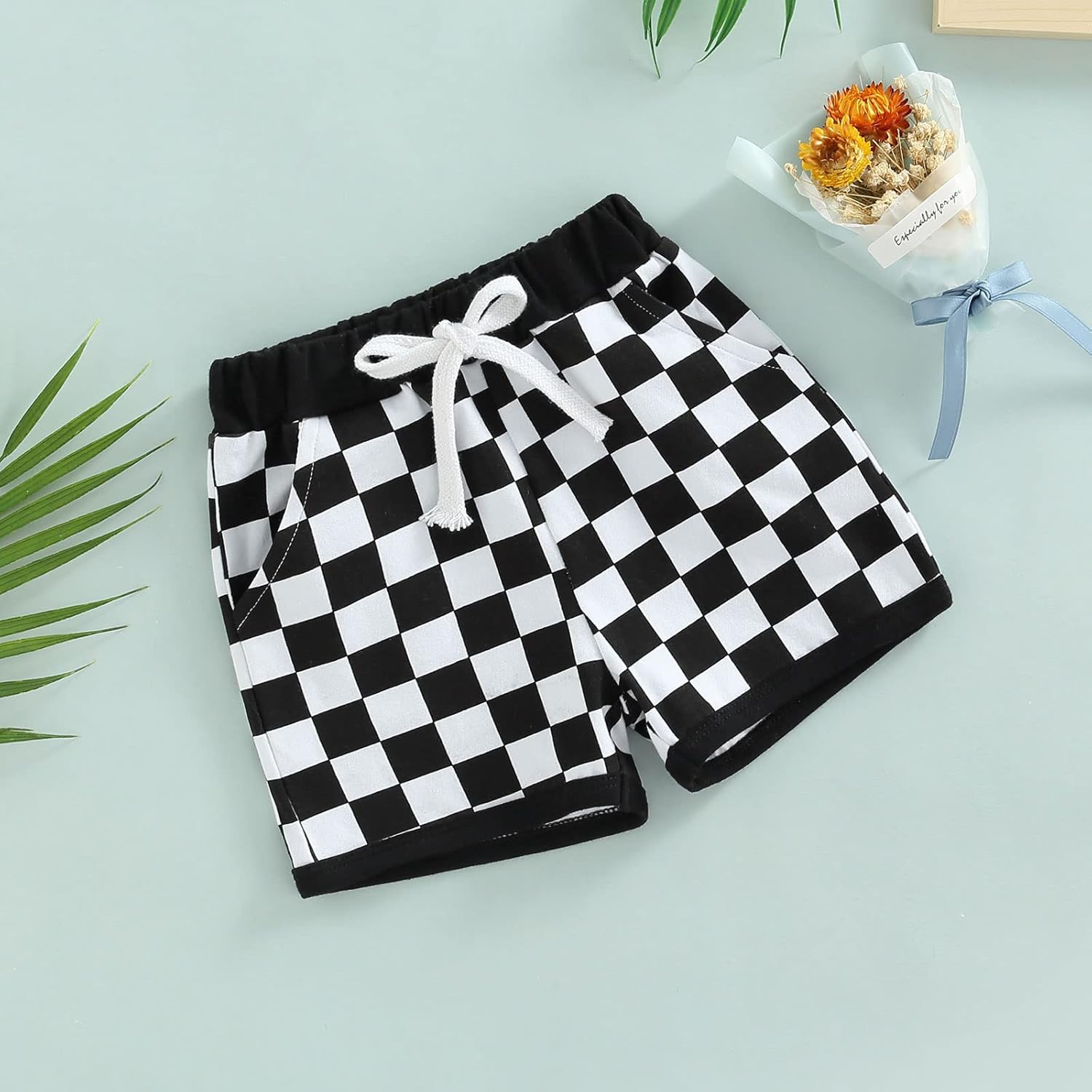 Lamuusaa Newborn Toddler Boy Shorts Summer Cotton Plaid Jogger