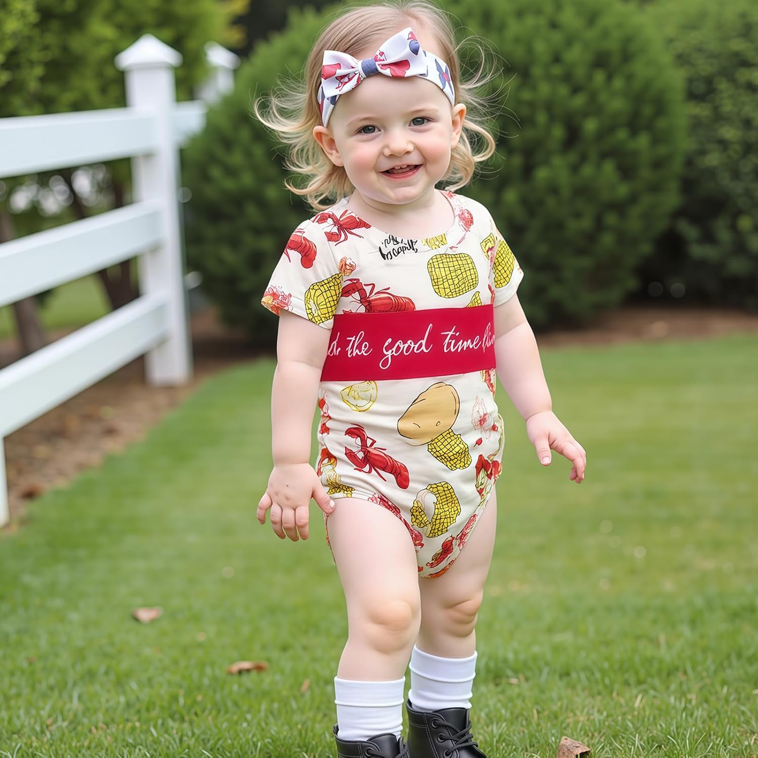 KMBANGI Crawfish Fiesta Romper Set for Babies 0-18months