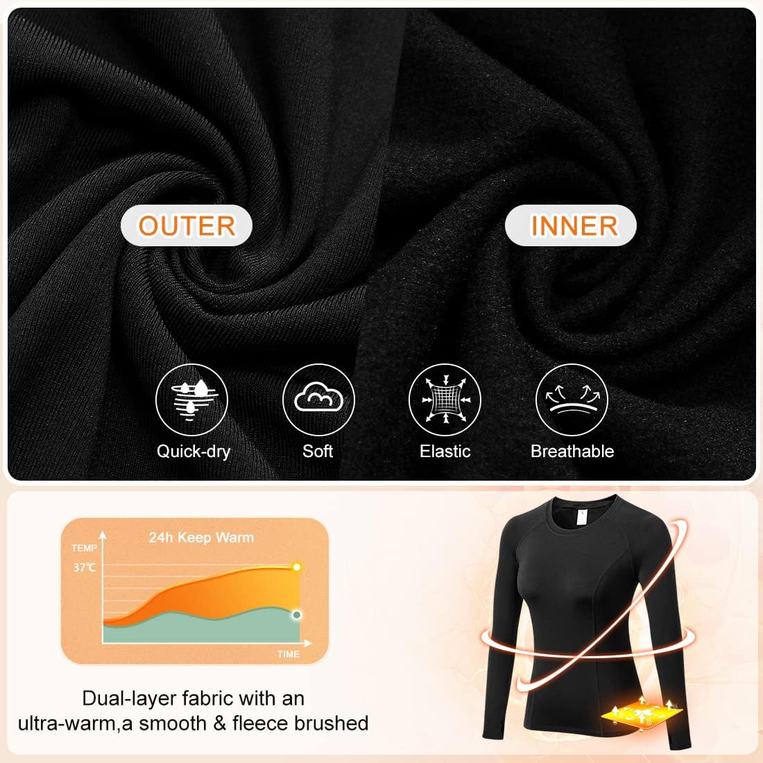 Warm Micro Fleece Thermal Base Layer Under shirt Women