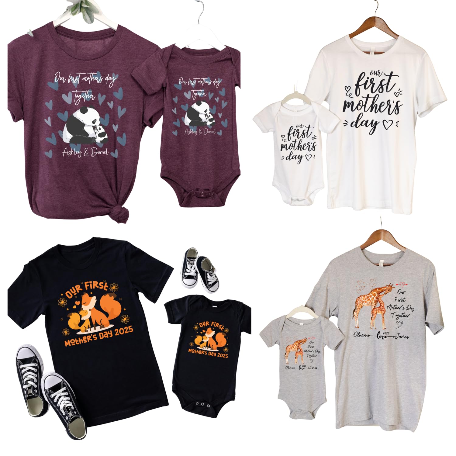 Personalized Mothers Day Tiger Onesies with Mom T-Shirt Set by Handmade
