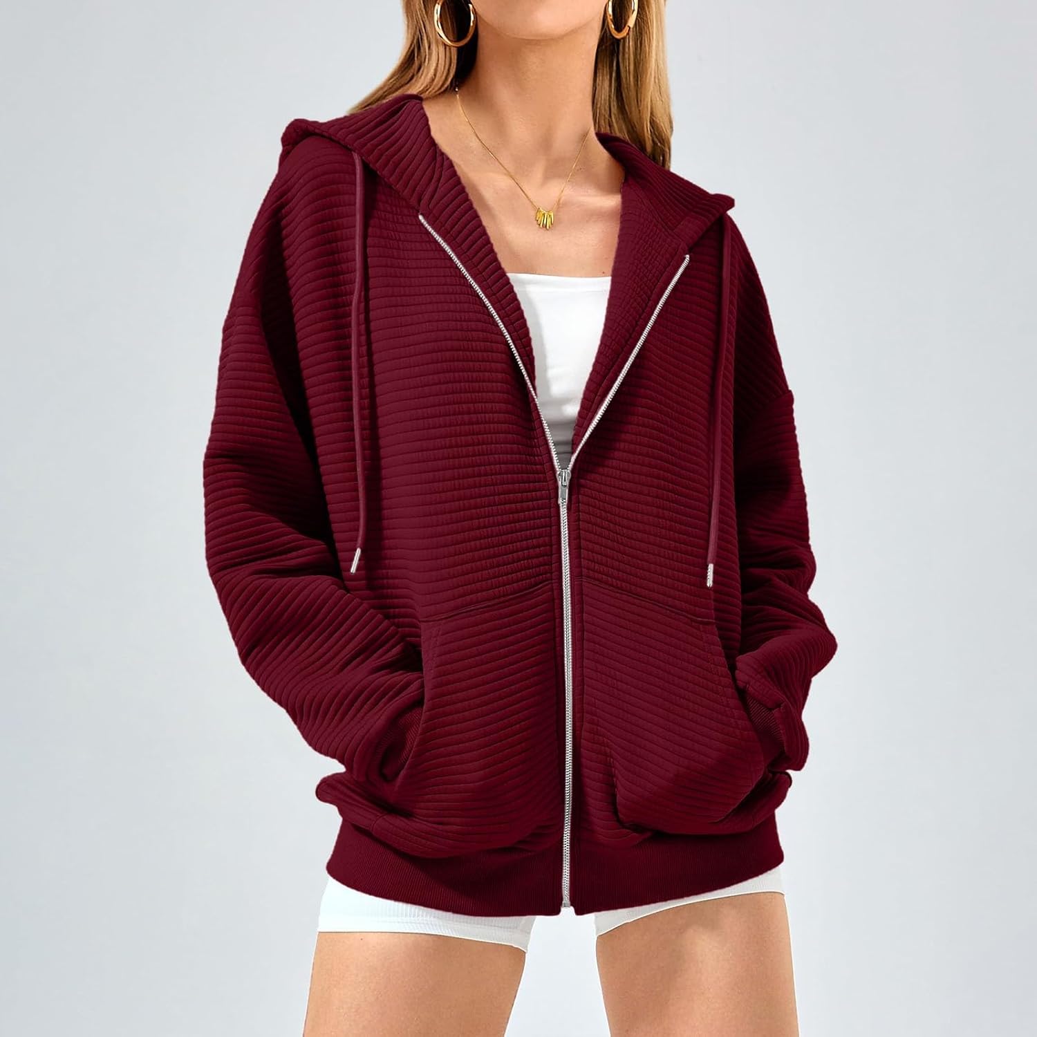 Trendy Zip-Up Womens Fashion Hoodie