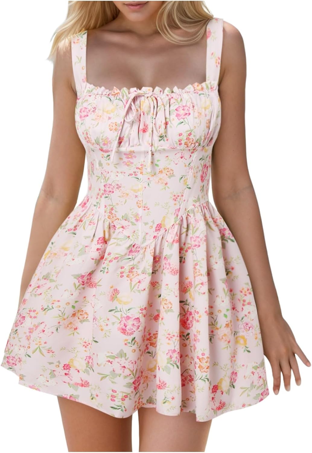 Sfascumop Floral Ruffle Hawaiian Boho Beach Coverage Summer Womens Casual Midi Dress