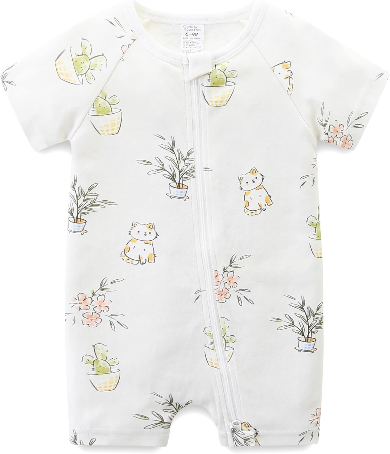 Double Zipper Cotton Romper for Baby Boys Girls Summer Outfit
