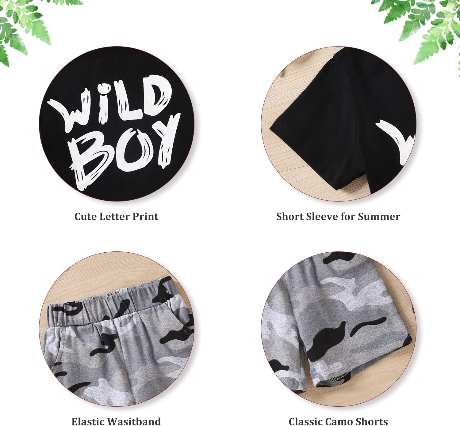 Liwiow Toddler Camo Set - Funny Letter T-Shirt Shorts