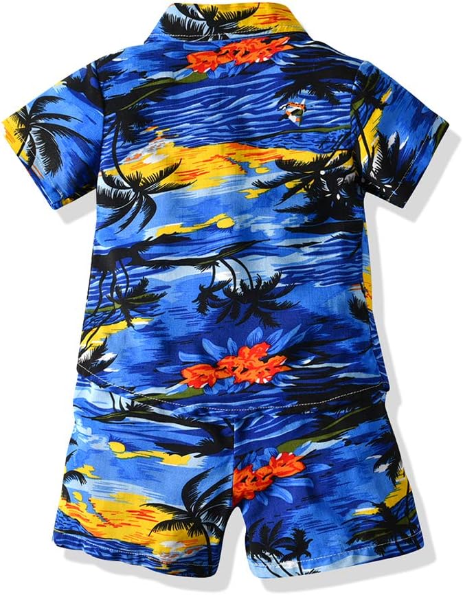Bright comfy toddler boys short set blue Hawaiian shorts