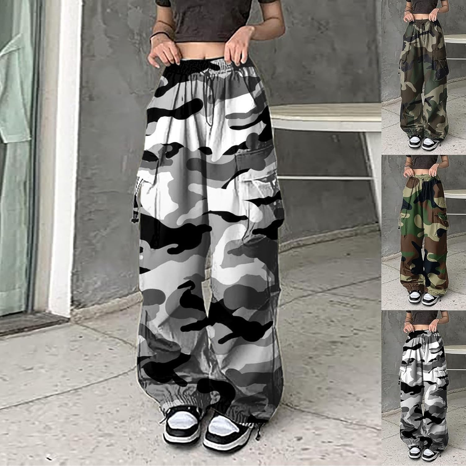 HD SDBRLD Womens Cargo Pants High-Waisted Drawstring Design Stretch-Fit Durable Stylish