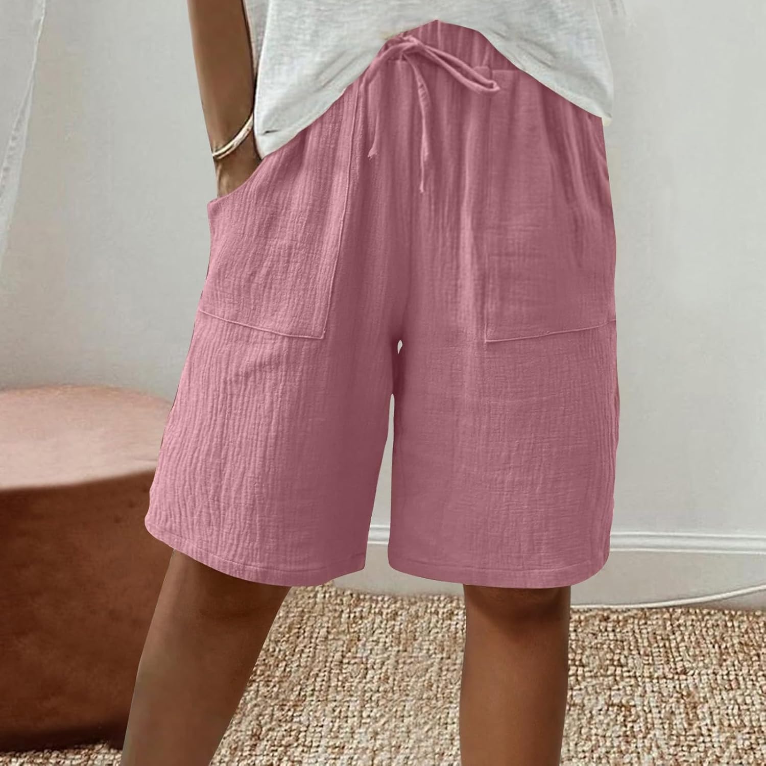 AboutYes Women 2025 Summer High Waist Bermuda Shorts with Pockets