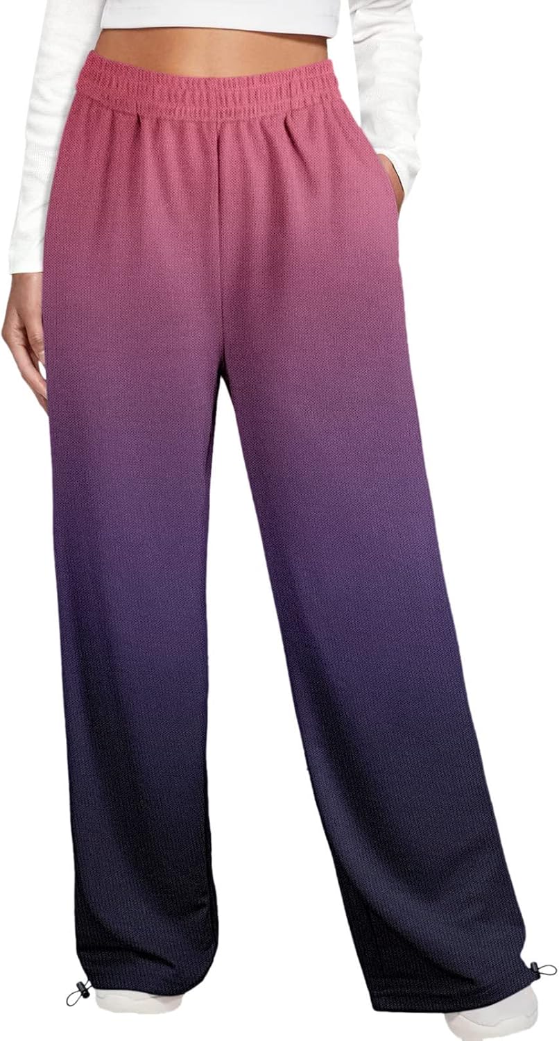 Boho Straight High Waist Womens Sweatpants with Pockets