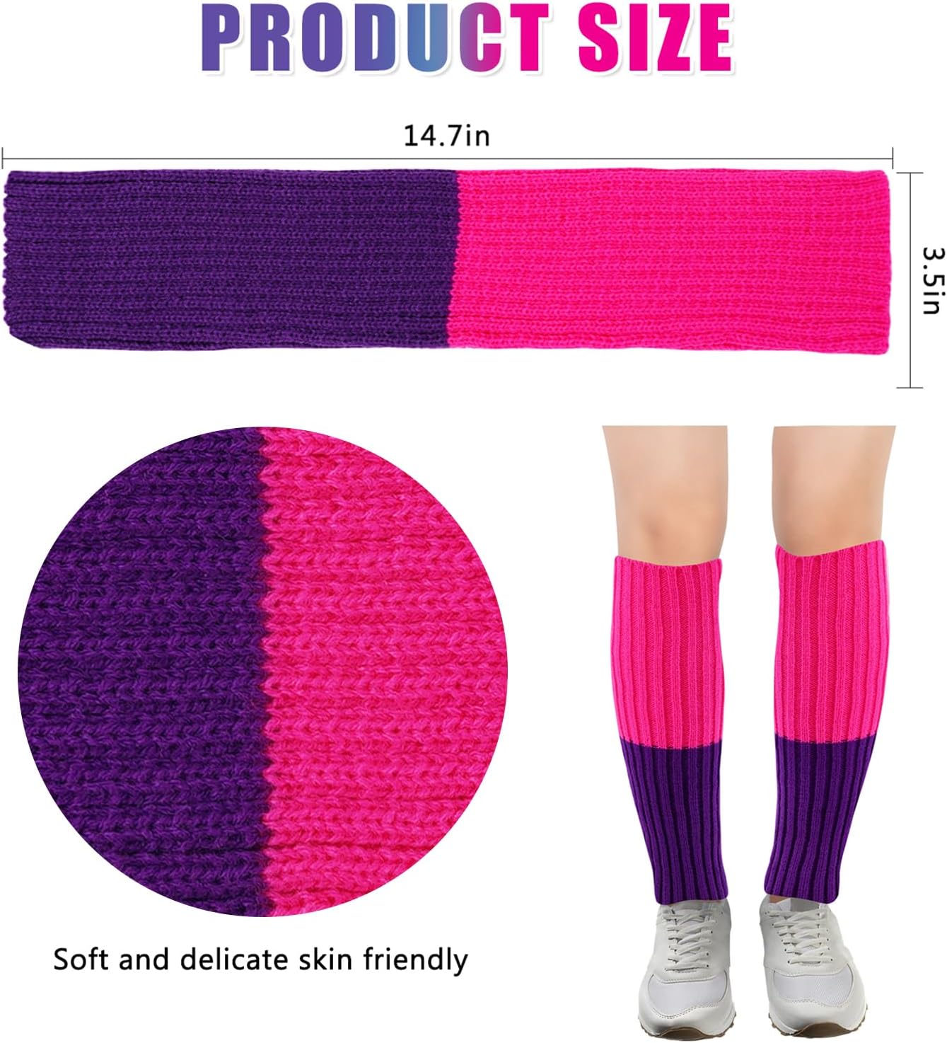 80s Knit Leg Warmer for Women - Neon Pink Green Set
