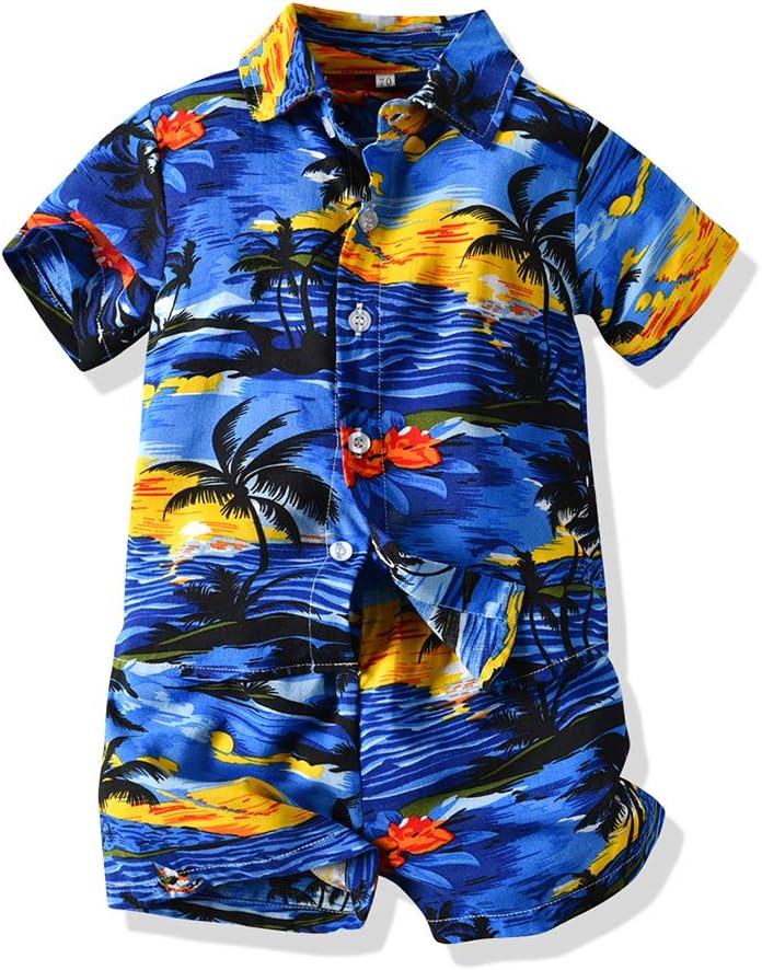 Bright comfy toddler boys short set blue Hawaiian shorts