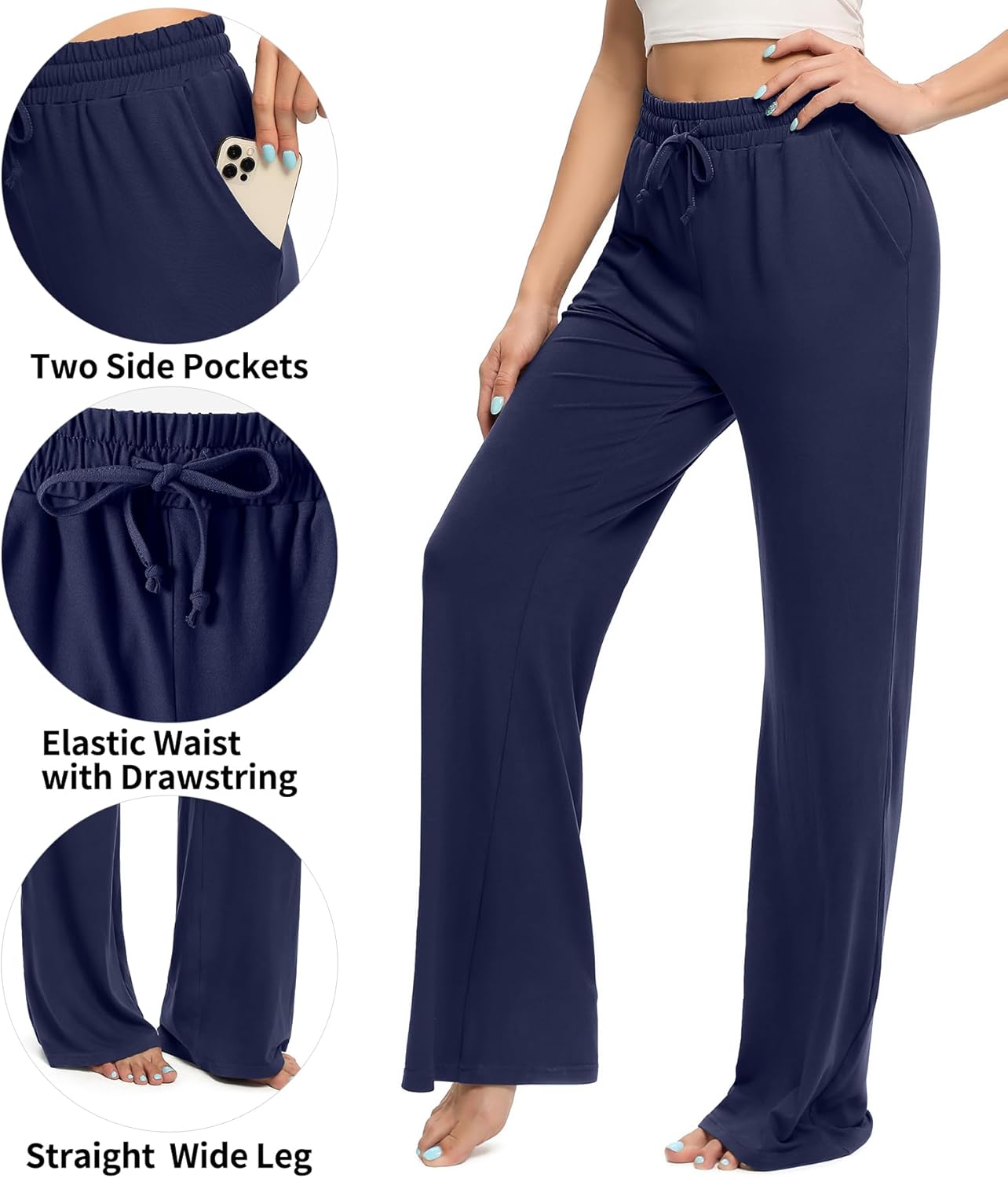 OLIKEME High Waisted Wide Leg Workout Pants with Pockets