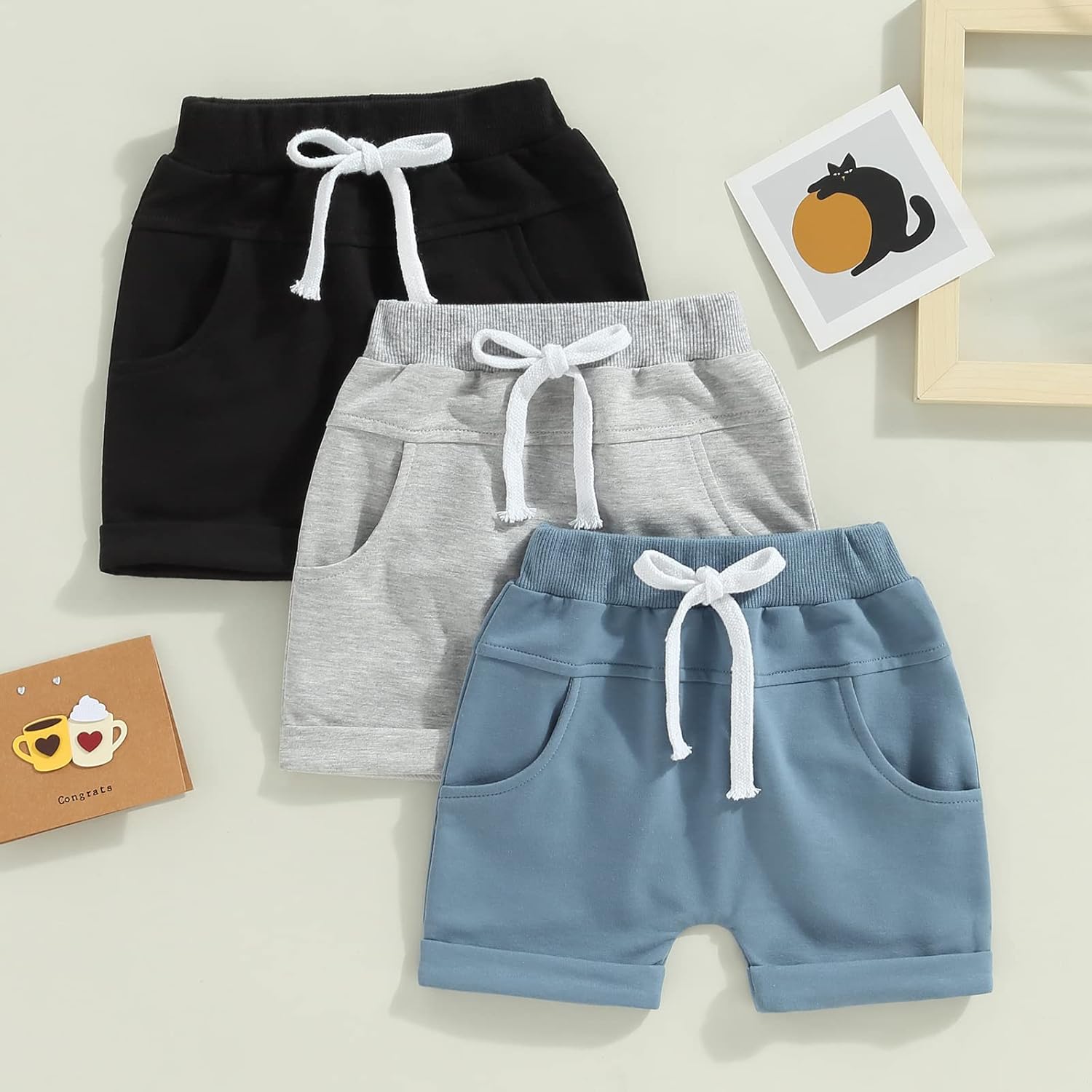 Yoawdats 3-Pack Baby Boys Jogger Shorts 1