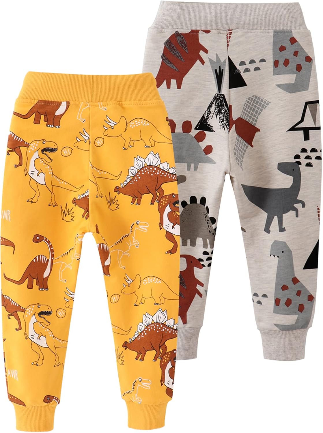 AQEACARMON Toddler Dinosaur Car Print Cotton Pants 2-Pack