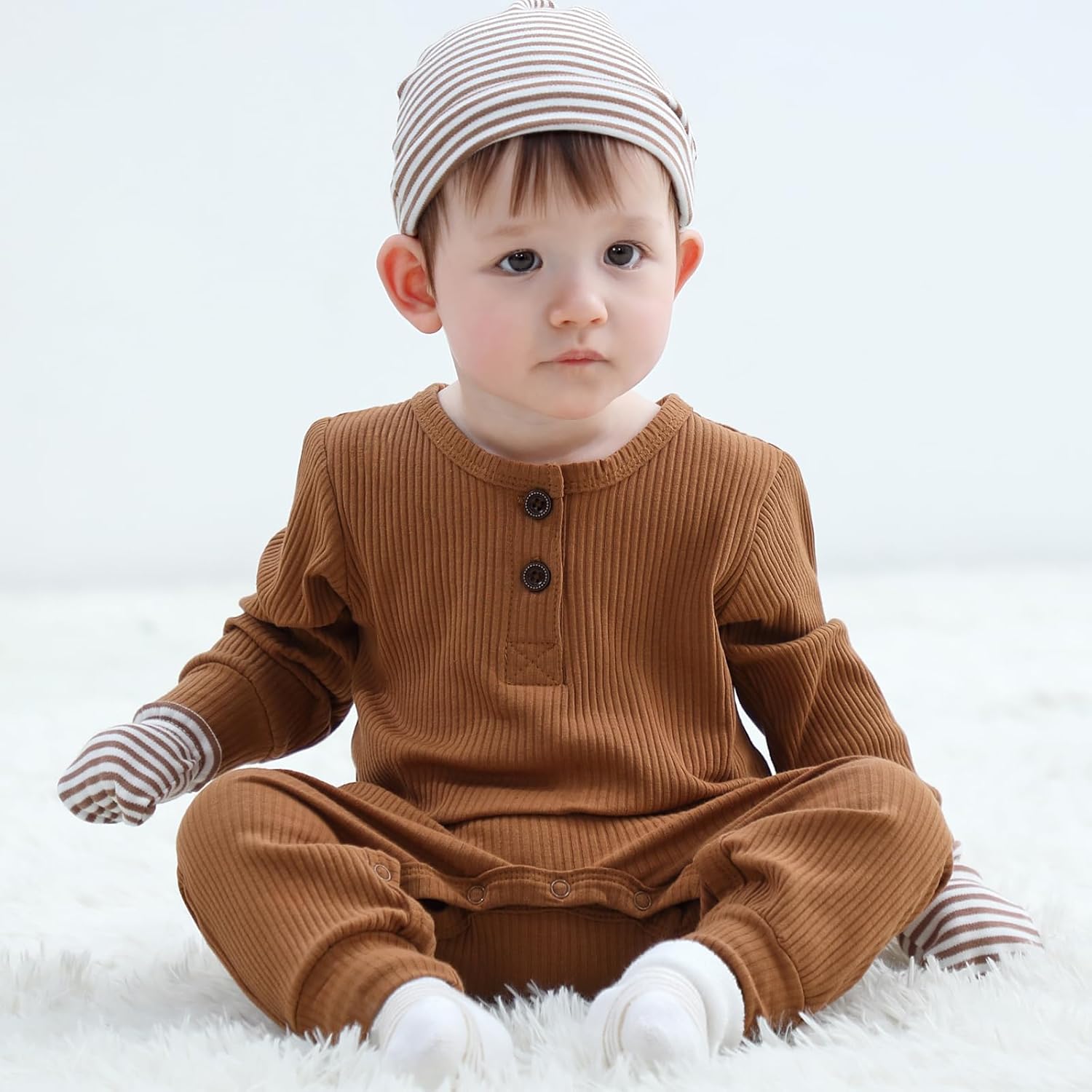 Ruliby Baby Bodysuit Romper Set for Boys Girls 0-12 Months