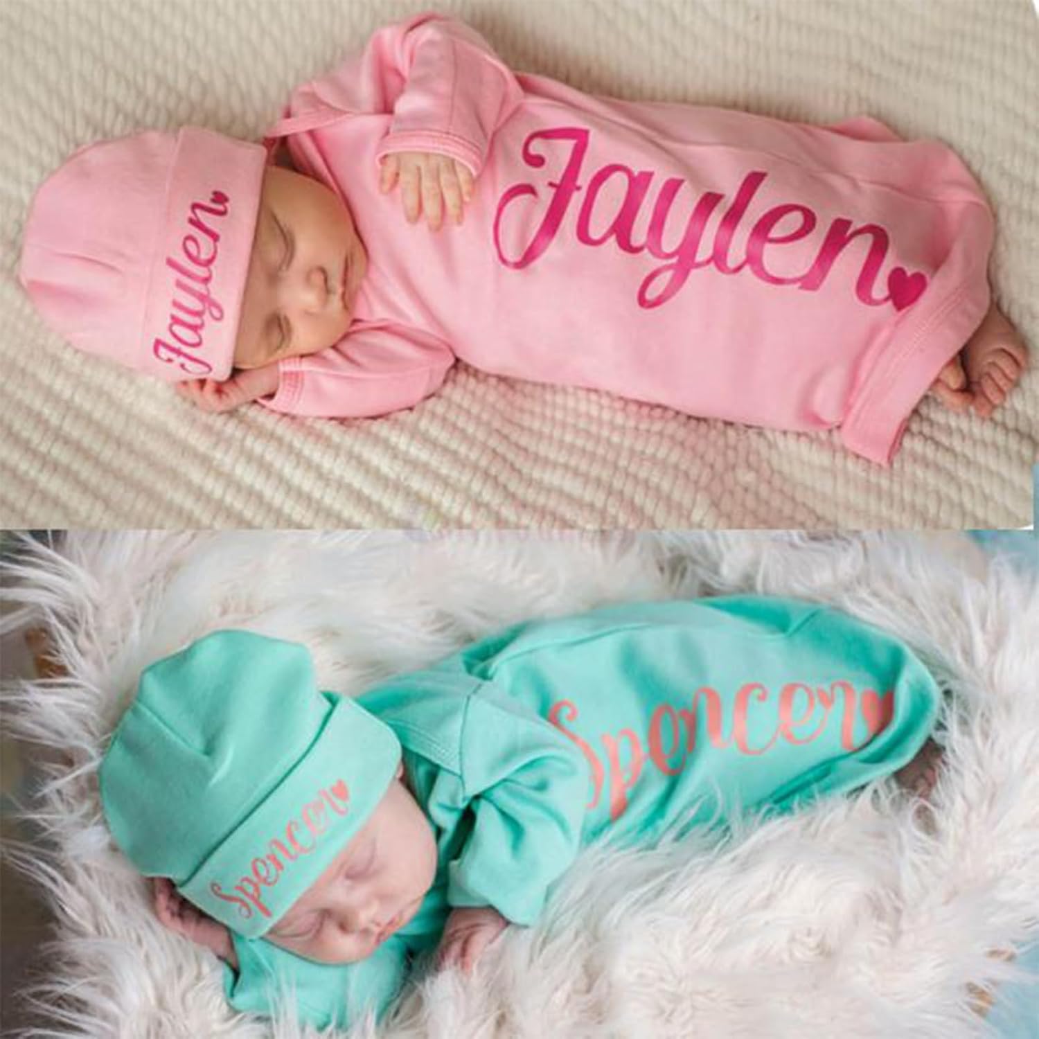Custom Newborn Gown Hat Set