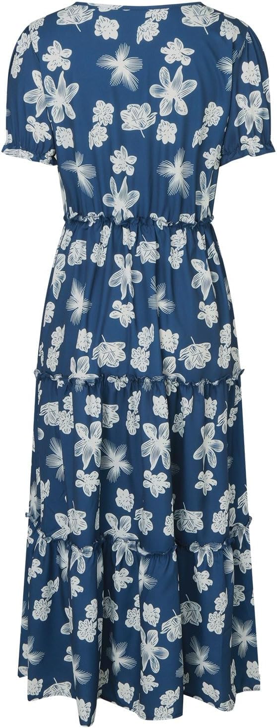 Sfascumop Floral Dress For Women Ruffle Maxi