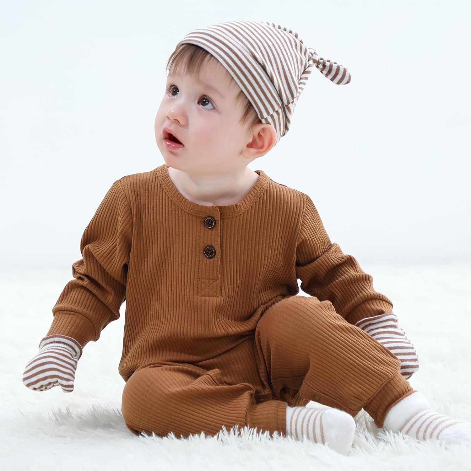 Ruliby Baby Bodysuit Romper Set for Boys Girls 0-12 Months