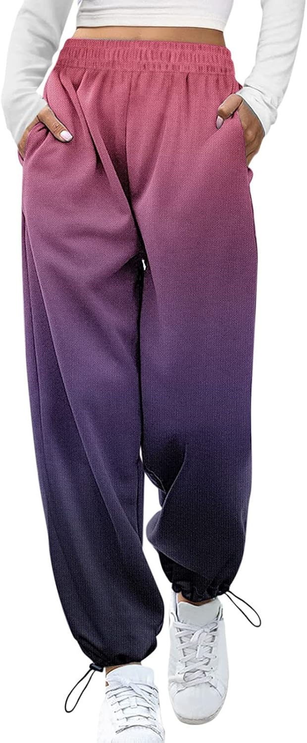 Boho Straight High Waist Womens Sweatpants with Pockets