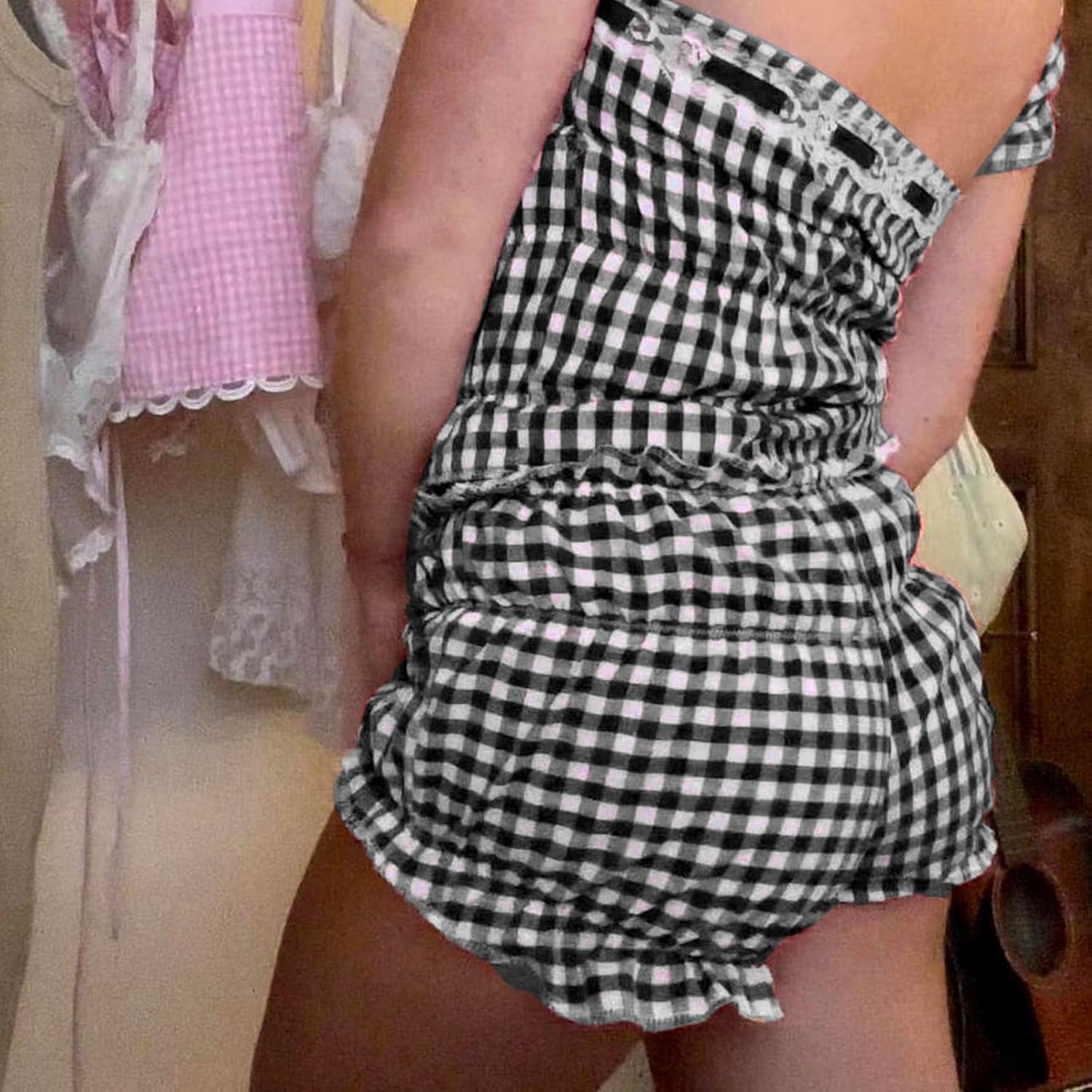 Charming Y2K Gingham Boy Shorts for Women Frilly Cute