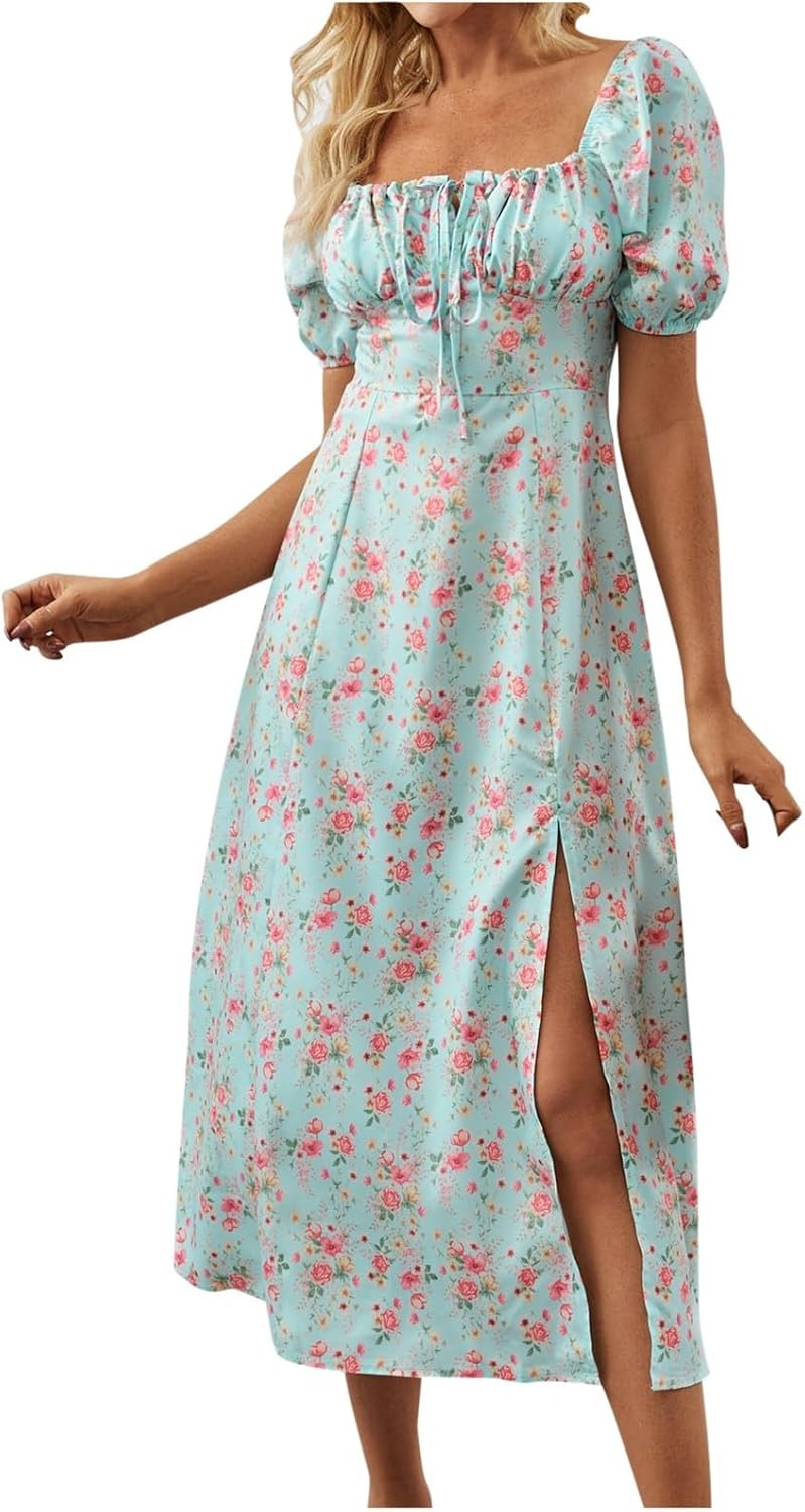 Floral Ruffle Puff Sleeve Dress