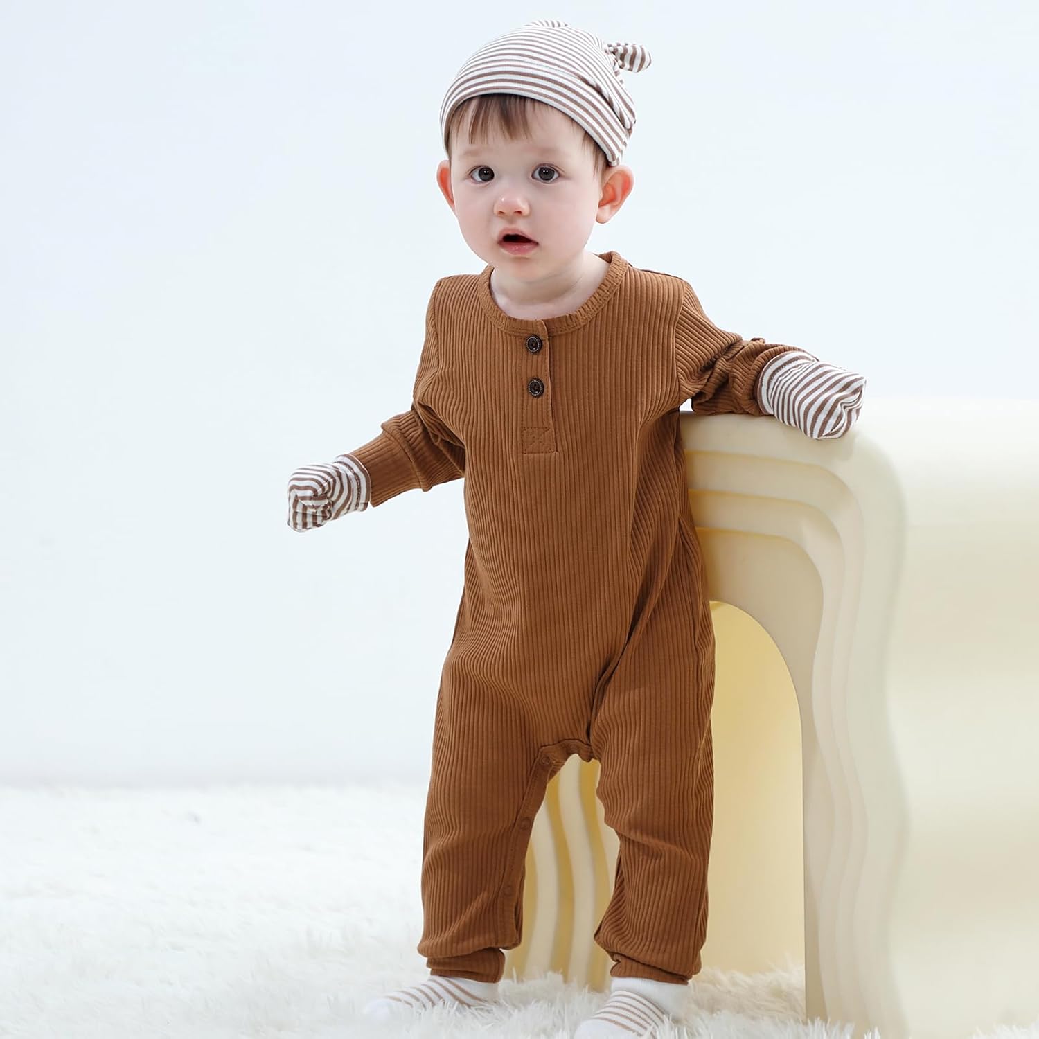 Ruliby Baby Bodysuit Romper Set for Boys Girls 0-12 Months