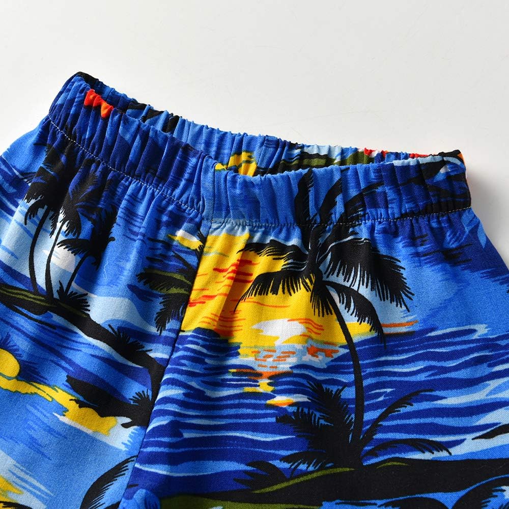 Bright comfy toddler boys short set blue Hawaiian shorts