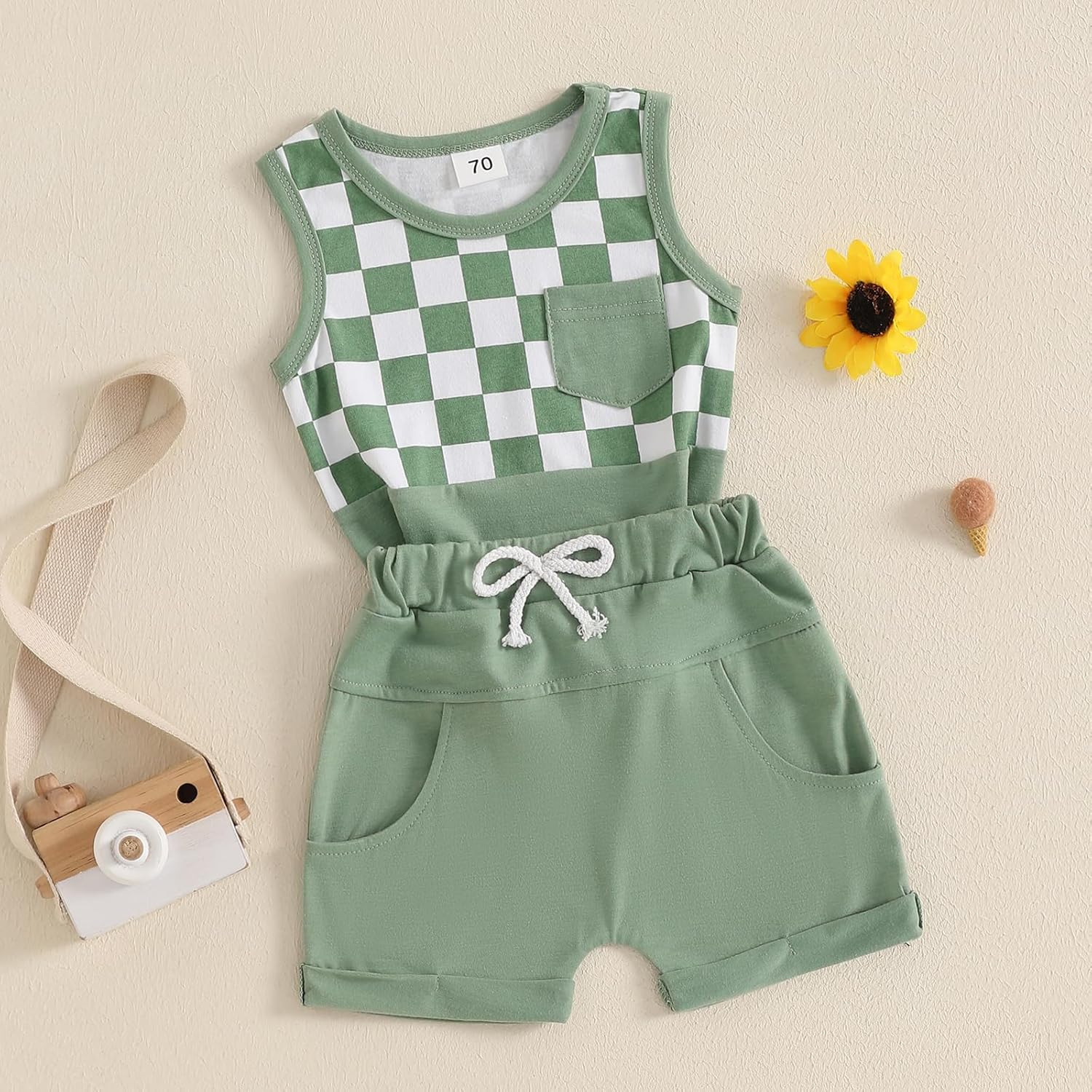 Canis Summer Comfort Set for Toddlers Trendy Checkerboard Tank Shorts