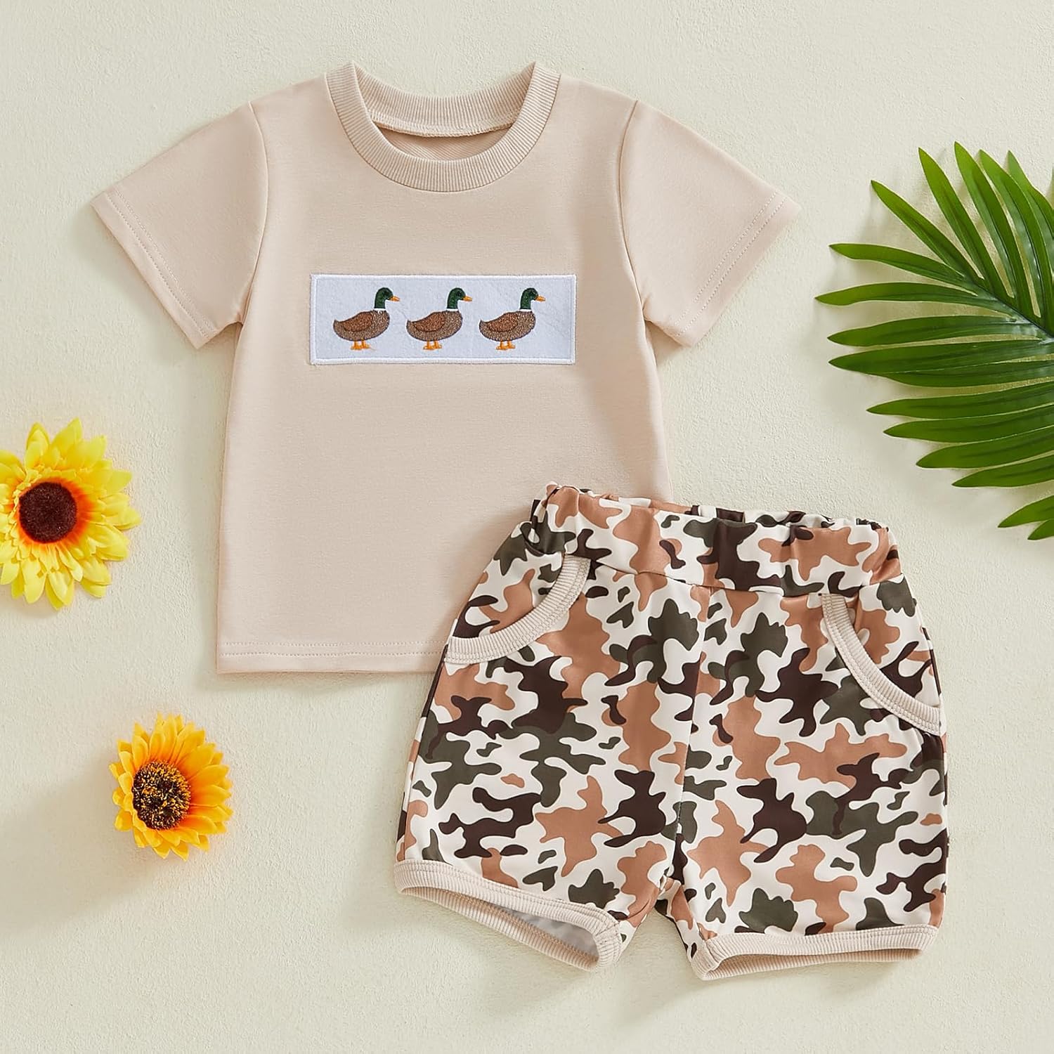 Hunting Baby Boy Outfit Mallard Duck T-Shirt and Plaid Short Set