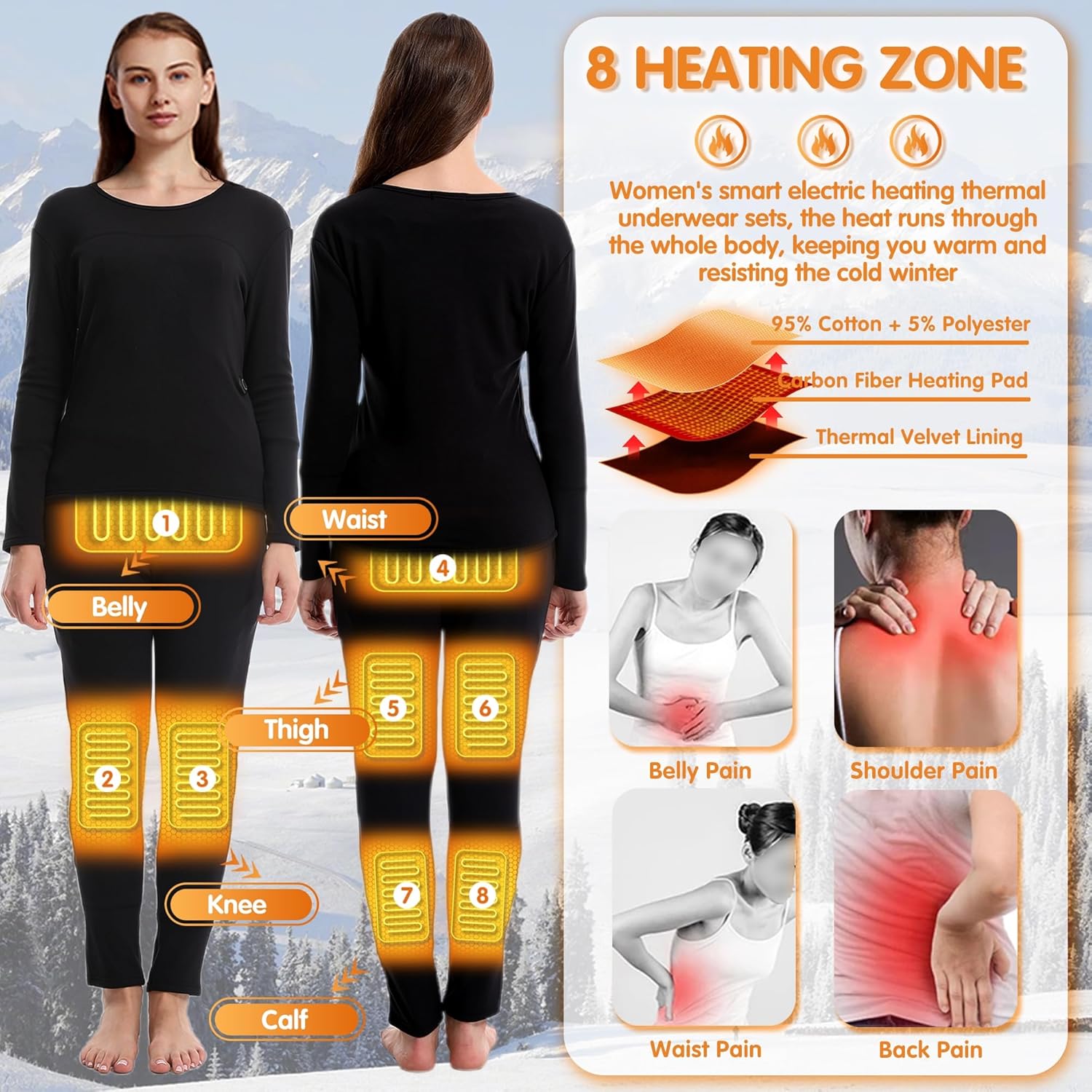 Womens Thermal Underwear with 8 Zones